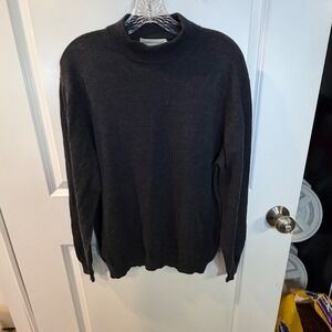 Pronto Uomo Mens Mock Neck Sweater Extra Fine Merino Wool Charcoal Gray Size L‎
